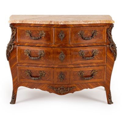 an antique chest of drawers with marble top on a white background