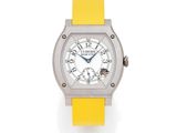 cartier a lady ' s stainless and yellow rubber quartz wristwatch