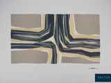 abstract painting of a cross on a white background with a blue border