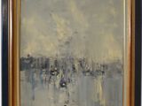 a painting of a cityscape in a gold frame on a white background