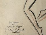 drawing of a woman in a dress holding a knife in her right hand
