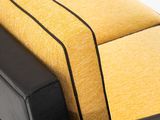 yellow and black leather sofa with black piping on the back