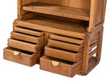 a wooden cabinet with drawers and drawers on it
