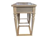 a small wooden table with a drawer underneath it