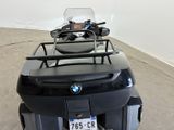 a black motorcycle with a license plate on the back of it