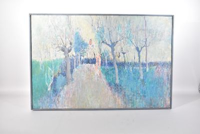 tableau représentant un sentier dans un parc, avec des arbres au loin