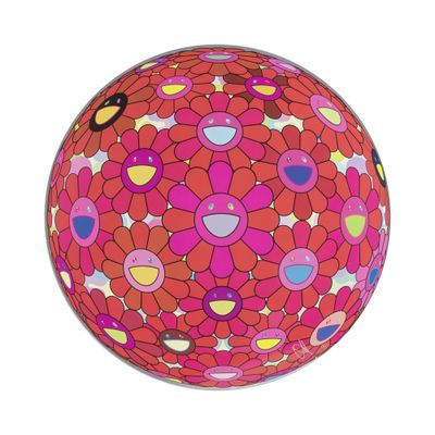 une balle rouge ornée d'un motif de cœurs