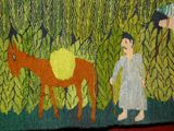 a painting of a man and a horse in a field