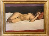 une peinture représentant une femme nue allongée sur un lit