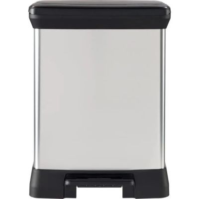 a black and white trash can on a white background