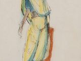 une image représentant le dessin d'une femme en robe jaune