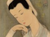 painting of a woman reading a book with her hand on her chin
