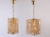 pair of brass and crystal glass pendant lights