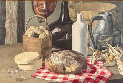 a painting of a loaf of bread on a table