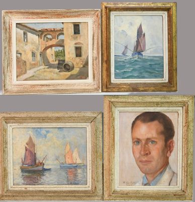 quatre tableaux représentant un homme dans un bateau, un homme dans un bateau, un homme dans un bateau et un homme dans un bateau