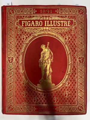 la couverture d'un livre rouge et or sur laquelle figure l'image d'une statue
