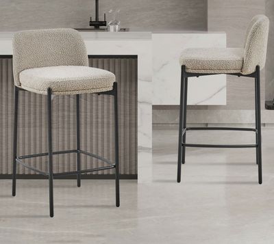 Lot de 2 chaises de bar ELSA- en tissu bouclette sable, H65 …