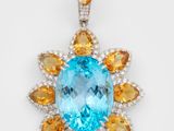 un pendentif en topaze bleue et citrine, serti de diamants