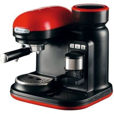 une image représentant une cafetière rouge et noire sur fond blanc