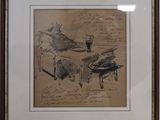 drawing of a cat sitting at a table with a glass of wine in front of it