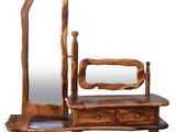 an image of a wooden vanity with a mirror