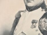 a black and white drawing of a man in a military uniform