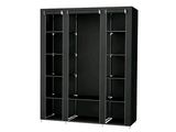 armoire noire avec des portes coulissantes et des étagères de chaque côté