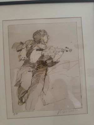 dessin représentant un homme tenant un pistolet à la main, dans un cadre noir