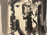 une image représentant un tableau où l'on voit un homme et une femme marchant dans une rue