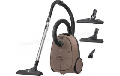 a brown vacuum cleaner with a black handle and a silver handle