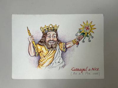 dessin représentant un homme coiffé d'une couronne, tenant une étoile et une baguette