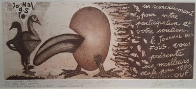 une image représentant un poulet et un oiseau sur une feuille de papier