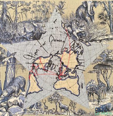 une vieille carte du monde sur laquelle figurent des animaux