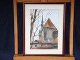 a picture of a painting of a church in a frame