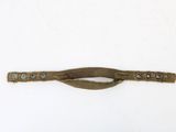 a brown leather belt with a metal buckle on it