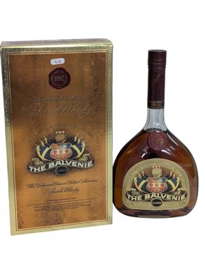 a bottle of the balvenie whisky next to a box