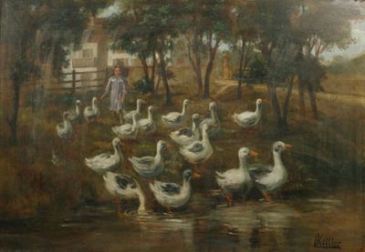 L. KITTLER (fin XIXème siècle). La jeune fille menant les ca…