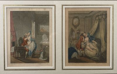 Deux gravures érotiques encadrées, XVIIIès Dimensions : 15 x…