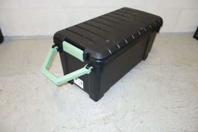 Coffre de rangement en plastique avec poignée et roulettes, … - Photo 1