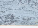 pencil drawing of a herd of cattle grazing in a field