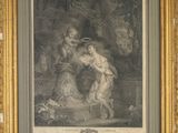 un dessin représentant une femme et un enfant dans un décor boisé