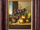 tableau représentant une nature morte composée de raisins, de pêches et de poires