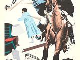 une affiche représentant un homme à cheval, une épée à la main