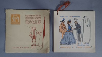 deux vieilles cartes postales sur fond bleu, représentant un homme et une femme