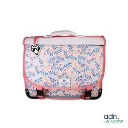 a pink and white bag with a cat on it