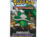 a close up of a box of pokemon trading cards on a white background