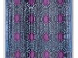 a blue and purple painting with circles on a white background