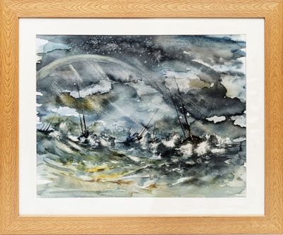 Éric DUË (XXe) "Tempête en mer"