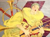 a painting of a woman playing a musical instrument