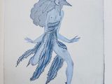 drawing of a woman in a blue dress with a star on her head